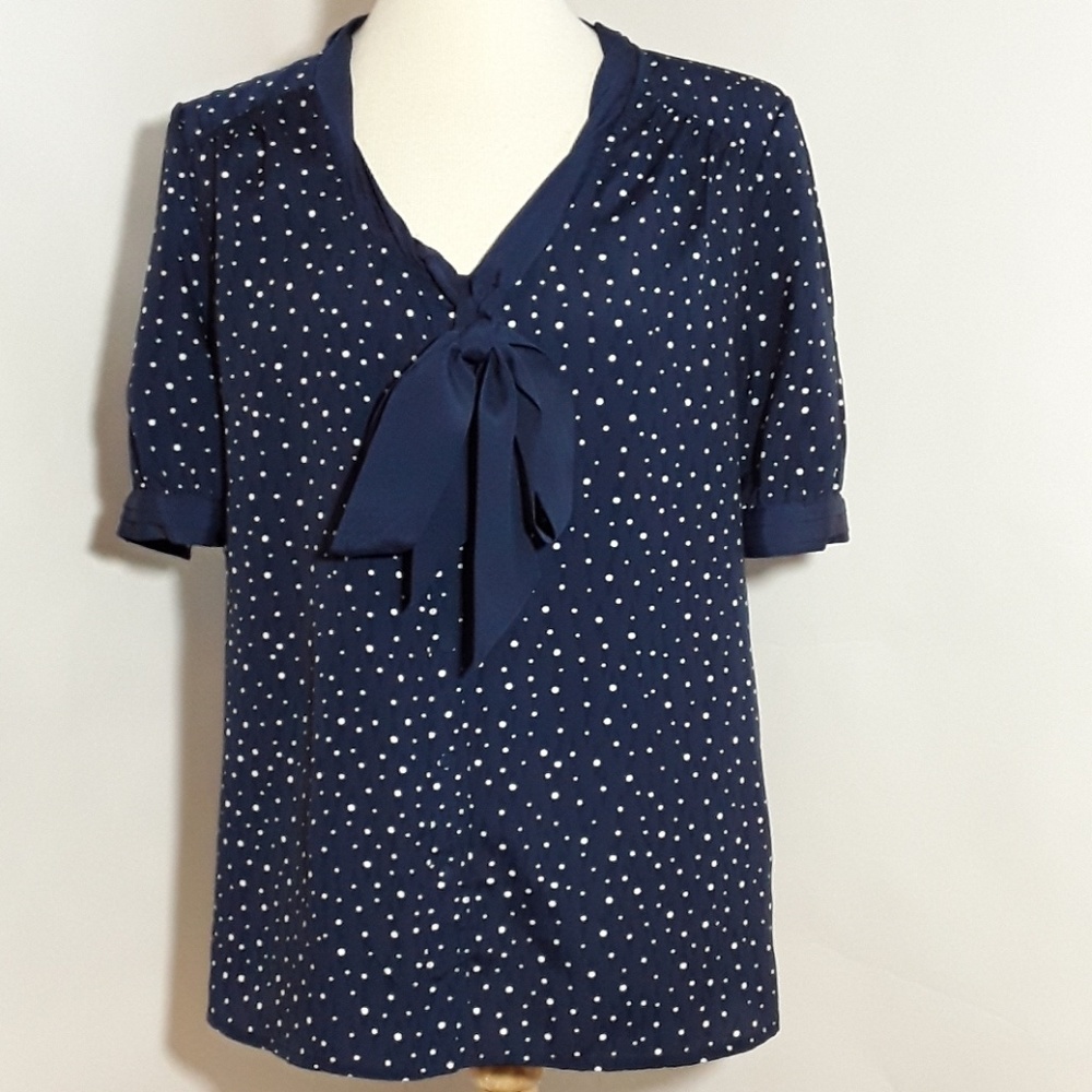 Jason Wu for target navy blue neck tie blouse white polka dot